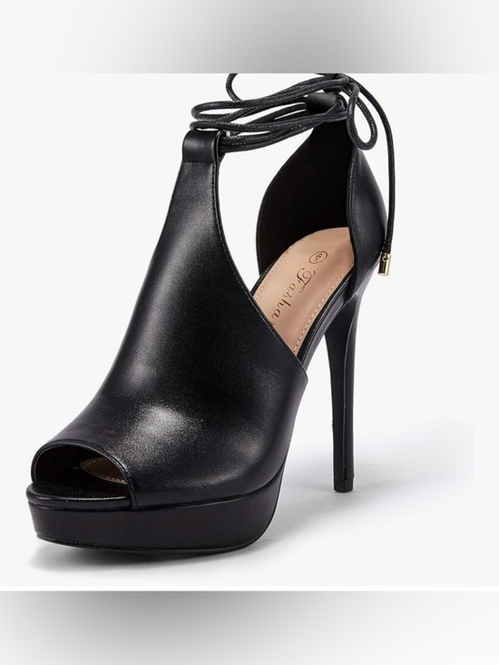 Fashare Shoes - Lace-Up Peep Toe High Heel Platform Sandal - Black